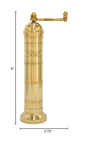 Alexander Home The Original Greek Salt Mill 9 Inch Tall | European Salt Mill Grinder with Crank Handle | Manual Salt Grinder | Salt Refillable - Brass