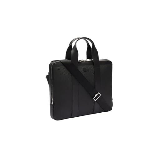 Lacoste Men's Chantaco Pique Leather Computer Bag, Black, One Size