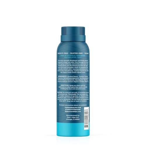 Oars + Alps Spray Deodorant for Men and Women, Aluminum Free Deodorant and Full Body Spray, Fresh Ocean Splash, 3 Pack