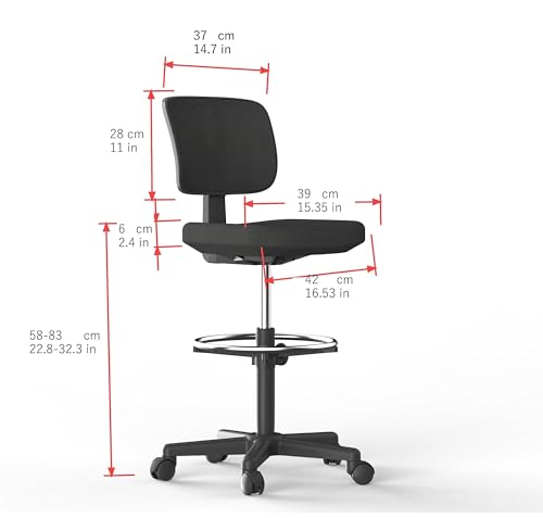 Amazon Basics Mid-Back Mesh Office Drafting Chair Stool with Adjustable Footrest, Black