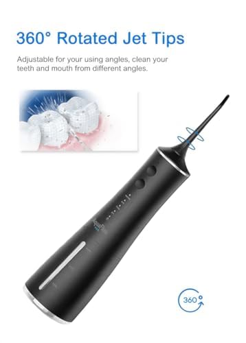 AquaFloss Pro Water Dental Flosser Teeth Pick Portable Cordless Oral Irrigator 300ml Water Tank Rechargeable Travel Teeth Cleaner IPX7 Waterproof Electric Water Flosser BV609 (Black)