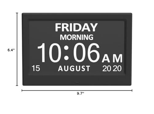 AINFTIME DST Clock with Day and Date for Elderly-3 Display Digital Calendar Alarm Day Dementia Alzheimers Clock with Extra Large Display (10.1in Black)