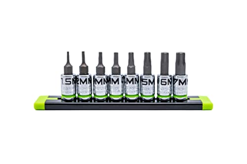 GRIPEDGE HEX Bit Socket Set | 8-PC - 1/4'' Drive Short Metric RPT Hex Driver Set | Sizes 1.5MM - 7MM | Made With S2 Steel | Includes Premium Aluminum Storage Rail |