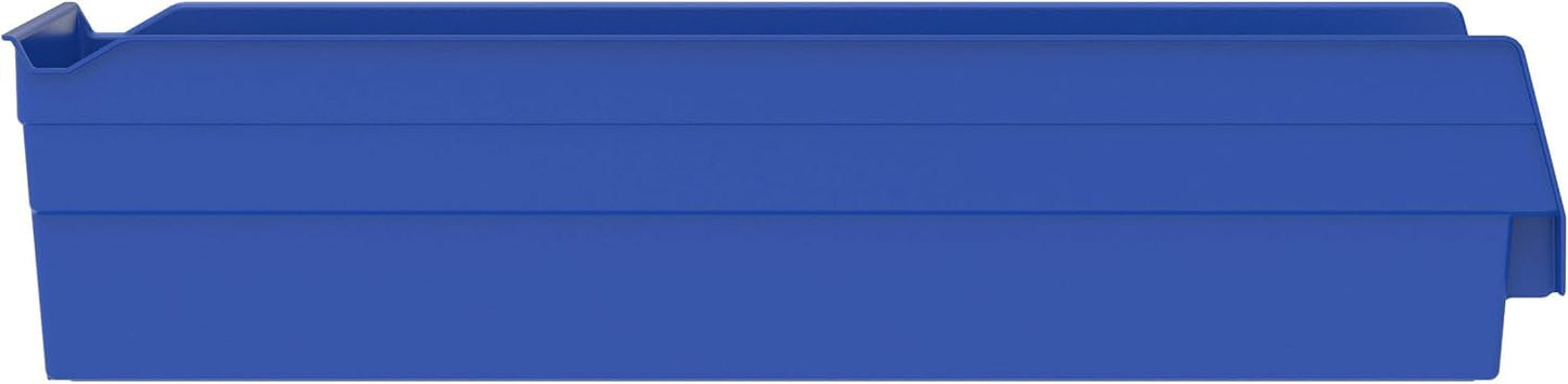 Akro-Mils 30138 Plastic Shelf Bins, Heavy Duty Storage Bins for Garage, Closet, and Drawer Organization, 18-Inch x 6-1/2-Inch x 4-Inch, Blue, 12-Pack