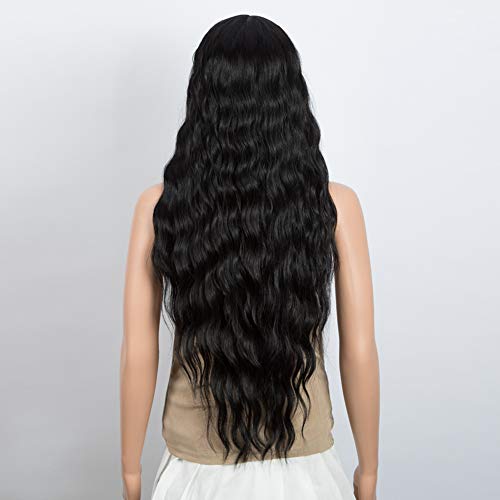 DÉBUT Lace Front Wigs 30 inches Water Wave Super Long Synthetic Wigs with Baby Hair Heat Resistant 240g 6 inches Lace Parting 150% Density (Natural Black)