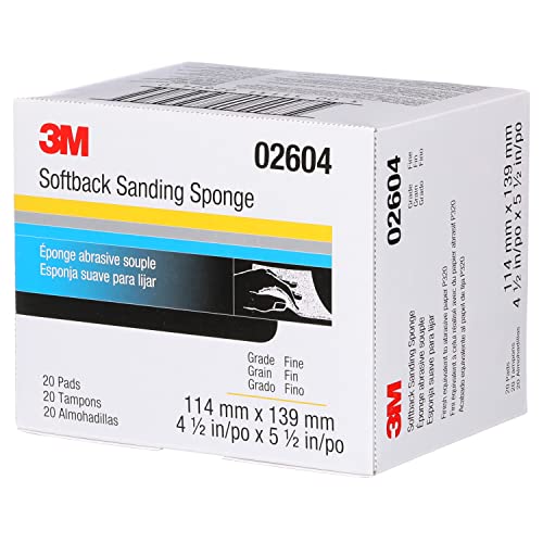 3M Softback Sanding Sponge, 02604, 4 1/2 in x 5 1/2 in (115mm x 140mm), Fine, 20 sponges per pack
