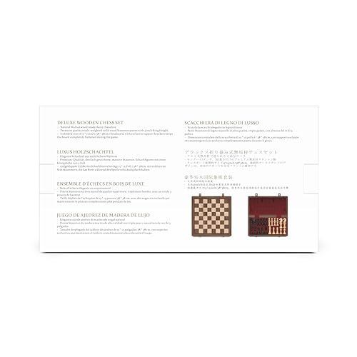 A&A Premium Natural Walnut Folding Chess Board Game Set, 15" Wooden Chess Board & 3" King Height Staunton Chess Pieces with 2 Extra Queens, Portable Travel Chess Set with Storage Bag for Adults & Kids