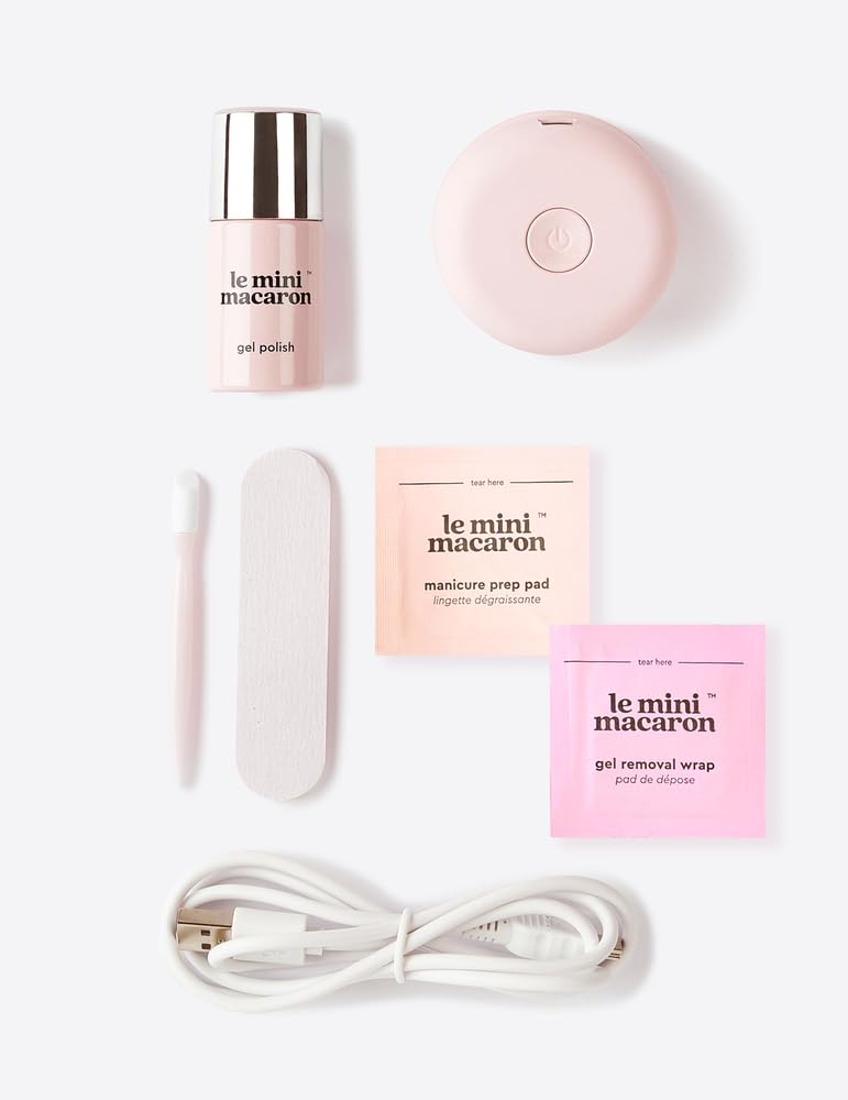 Le Mini Macaron DIY Gel Manicure Kit | Gel Nail Polish Kit w/ LED Nail Dryer Lamp, 1 Gel Polish, Cuticle Stick, Nail File, & Remover Wraps, (Coconut Yogurt)