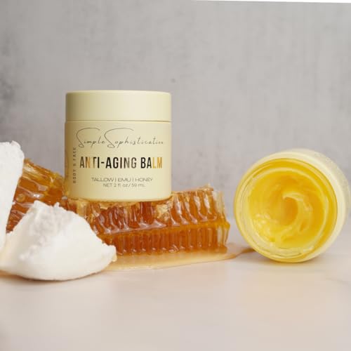 Tallow | Emu | Honey Balms - Gentle, Natural with Vitamin C, CoQ10, Resveratrol, Antioxidants, Intense Nutrition for Healthy, Clear, Calm, Younger Face and Skin- Anti-Aging Balm - Made In USA