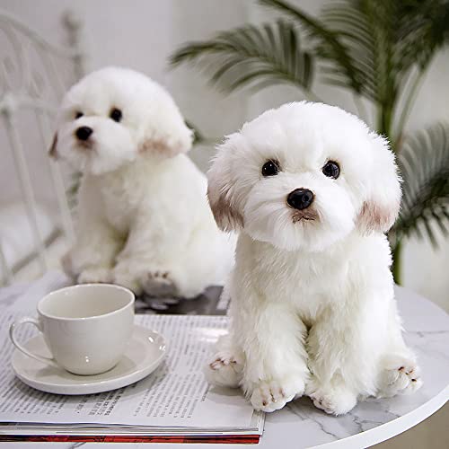 14 Inch Maltese Stuffed Animal, Realistic Dog Plush, Lifelike Stuffed Animal,Companion Pet, Fluffy Stuffed Puppy Dog Toys for Gift