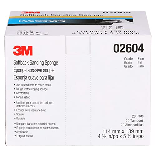 3M Softback Sanding Sponge, 02604, 4 1/2 in x 5 1/2 in (115mm x 140mm), Fine, 20 sponges per pack