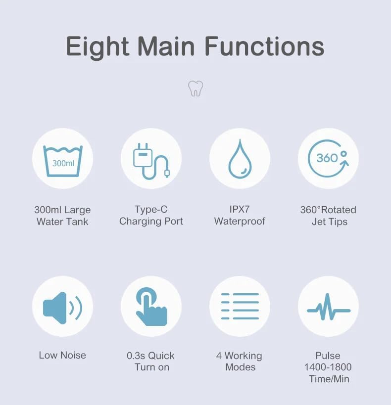 AquaFloss Pro Water Dental Flosser Teeth Pick Portable Cordless Oral Irrigator 300ml Water Tank Rechargeable Travel Teeth Cleaner IPX7 Waterproof Electric Water Flosser BV609 (Black)