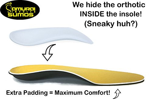 Samurai Insoles Sumos- Super-Padded Orthotics for Flat Feet- Perfect for Work Boots, Roomy Sneakers or Shoes (Mens 11-11 1/2 | Womens 13-13 1/2)