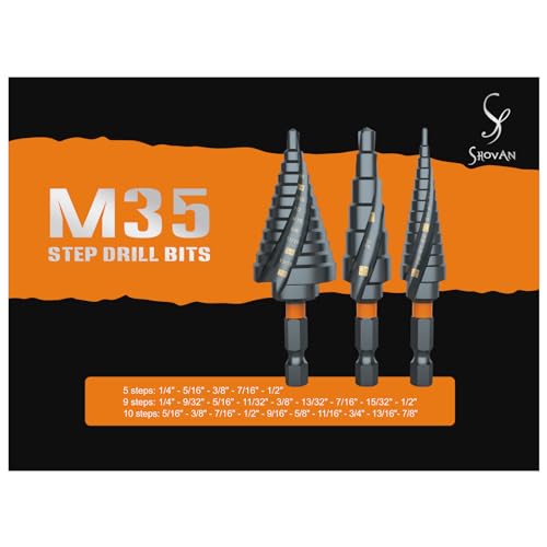 3PCS Unibit Step Drill Bit Set (1/4"-7/8"), M35 Cobalt, TiAlN Coated for Superior Durability, Spiral Cone Drill for Stainless Steel, Sheet Metal, Aluminum & Plastic