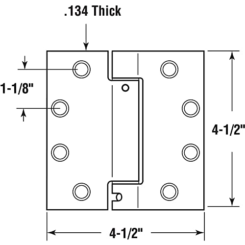 Prime-Line U 1158463 Door Hinge Commercial UL Adjustable Self-Closing Spring Hinge, 4-1/2 In. x 4-1/2 In. with Square Corners, 4 Holes per Leaf with Screws, Satin Brass Finish, .134 In. Gauge (3 Pack)