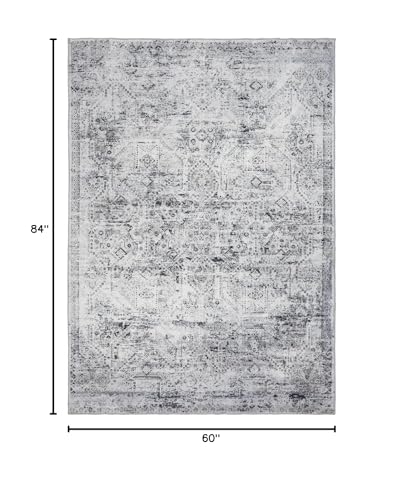 Domitapis Area Rug 5×7, Vintage Boho Rug,Ultra-Soft Low Pile, Washable, Non Slip,Stain Resistant Printed Carpet for Living Room Bedrooms Playroom Office Kitchen, Classic Grey.