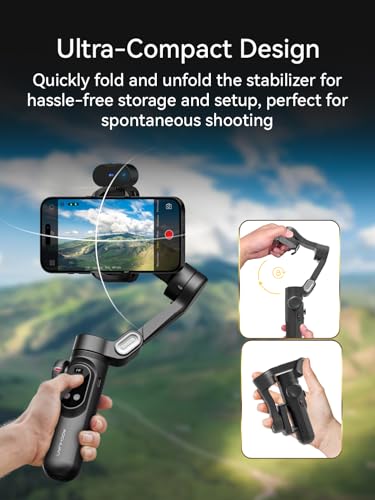 AOCHUAN Gimbal Stabilizer for iPhone, Gimbal w/AI Vision Sensor for Face Tracking, 3-Axis iPhone Gimbal w/OLED Display for Vlog Recording, Compatible with iPhone/Android-Smart AI XPro Black