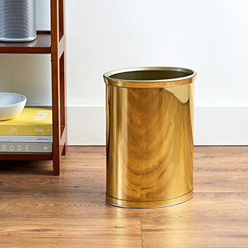 Kraftware Polished Brass Colored Mylar Designer 14” Oval Wastebasket for Home & Office