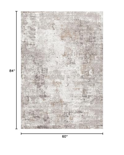 5x7 Non-Slip Machine Washable Area Rug - Modern Abstract Neutral Carpet for Living Room, Bedroom, Kitchen, Dining Room, Office - Soft Low Pile Stain-Resistant Rug with Rubber Backing (Beige, Grey)