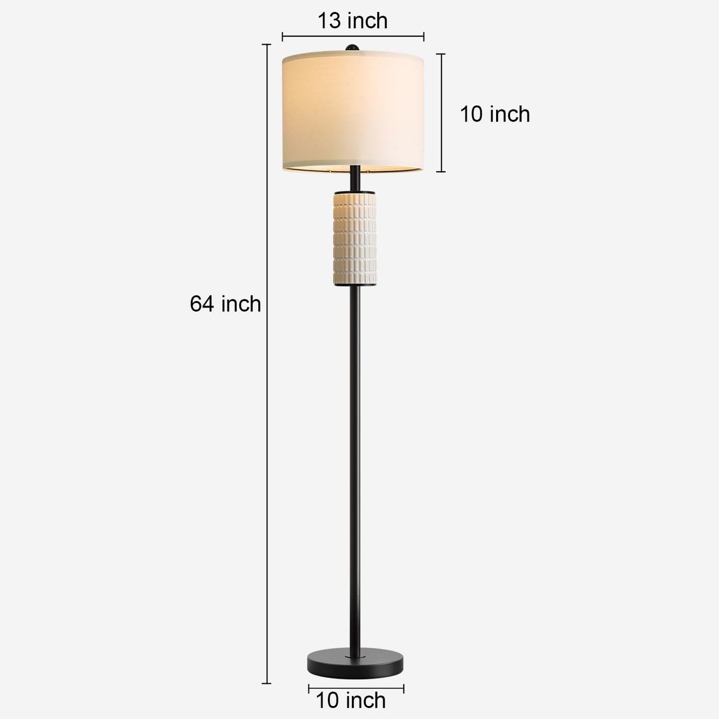 PoKat Farmhouse Floor Lamp for Living Room with Ceramic, 64" Black Standing Lamps for Living Room Corner, Modern Tall Floor Lamps for Bedroom, Sofa, Reading Nock, Rotary Switch, Matte Black