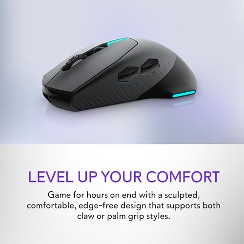 Alienware Wired/Wireless Gaming Mouse AW610M: 16000 DPI Optical Sensor - 350 Hour Rechargeable Battery, 7 Buttons, 3-ZONE 16.8m AlienFX RGB Lighting, Edge-Free Design, Ergonomic, Dark Side of the Moon