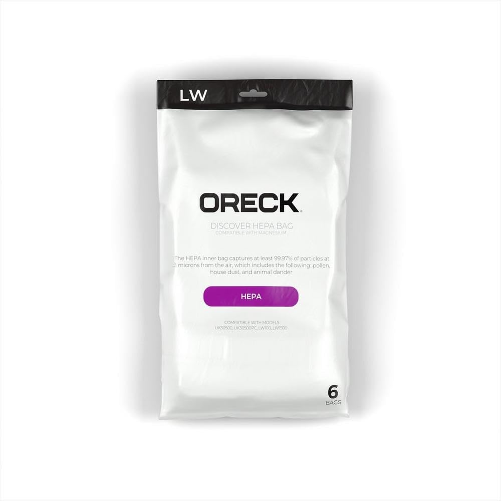 Oreck Vacuum Cleaner Bags for Discover Upright Vacs, Pack of 6, Tan, Hepa Filtration, Part # AK1LW6H, Oreck Odor Fighting Vacuum Bags