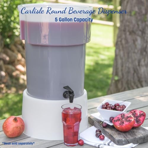 Carlisle FoodService Products Round Beverage Dispenser Drink Dispenser with Spigot for Catering, Plastic, 5 Gallons, White