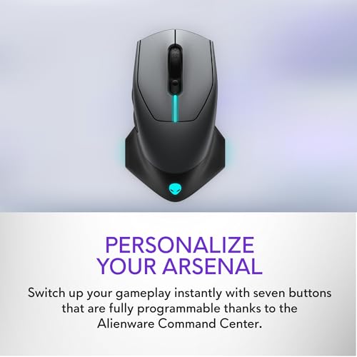 Alienware Wired/Wireless Gaming Mouse AW610M: 16000 DPI Optical Sensor - 350 Hour Rechargeable Battery, 7 Buttons, 3-ZONE 16.8m AlienFX RGB Lighting, Edge-Free Design, Ergonomic, Dark Side of the Moon
