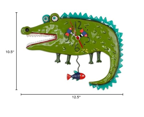 Allen Designs P1998 Swinging Pendulum Alligator Design Clock Later Gator 12.5 inches X 10.5 inches