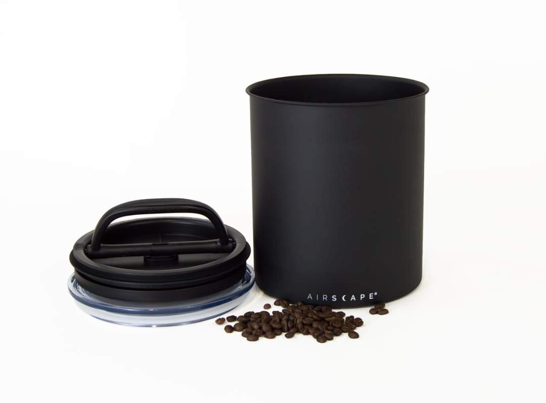 AirScape Planetary Design Stainless Steel Coffee Canister | Food Storage Container | US Patented Inner Plunger Lid REMOVES Excess Oxygen | Don't Buy airtight, Buy AIR-Less | (Medium, Matte Black)