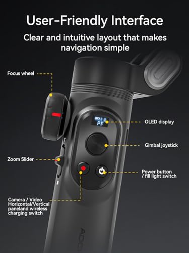 AOCHUAN Gimbal Stabilizer for iPhone, Gimbal w/AI Vision Sensor for Face Tracking, 3-Axis iPhone Gimbal w/OLED Display for Vlog Recording, Compatible with iPhone/Android-Smart AI XPro Black