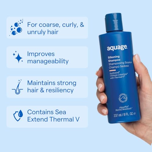 Aquage SeaExtend Silkening Shampoo, Smoothes and Silkens Coarse, Curly Hair, 8 oz.