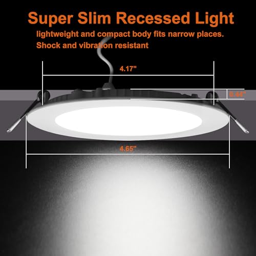 Facon 4.65Inch 12V LED Puck Light RV Interior Lights, Aluminum Slim Recessed Mount, 12Volts RV Lighting Fixture for Van Camper Trailer Motorhome Boat (6Packs, 4.65 Inch 4000K)