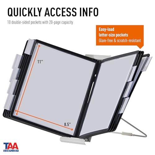 Durable Instaview20 Pocket Expandable Desktop Reference System - Letter Size 10 Double-Sided Panels - Black Color Borders