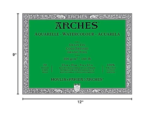 Arches Watercolor Paper Block, Cold Press, 9" x 12", 140 pound