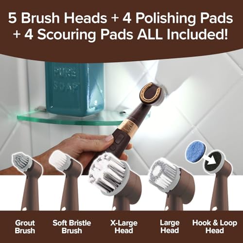 Horsepower Pocket Pony GOLD Edition AS-SEEN-ON-TV Waterproof, Cordless, Pocket-Sized, Oscillating Power Scrubber Deep Clean, Tight Spaces, Rechargeable, Grout Lines, Corners & Detailing, 5 Heads & LED