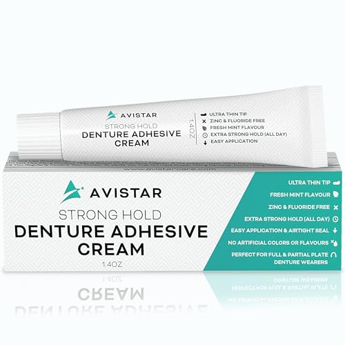 Extra Strong Denture Adhesive Cream, 12 Hour Hold Dental Glue, Waterproof, Zinc & Fluoride Free, Easy Apply Nozzle, Seals Food Out for Comfort, Mint Flavor (6 Pack, 4.2 Fl Oz)