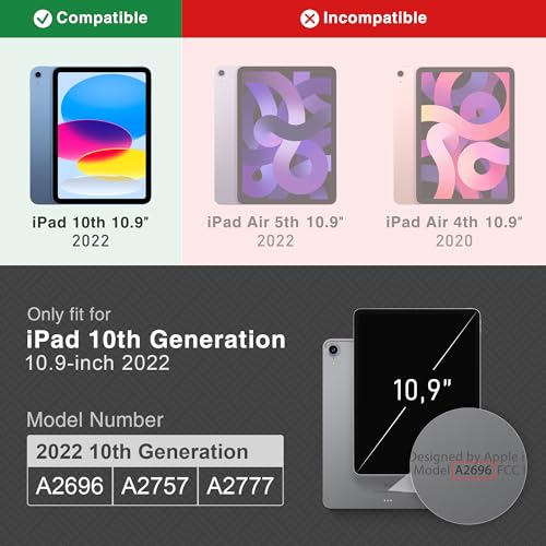 KingBlanc Case for iPad 10th Generation (2022,10.9-inch) with Built-in Pencil Holder, Vegan Leather Protective Smart Stand Cover, Auto Sleep Wake, Multiple Angles for Viewing/Typing, Black × Gray