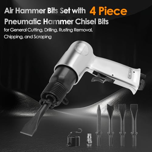 Air Hammer, Semme 4500 BPM Air Chisel with 4 Piece Chisel Punch Bits Tools, Industrial Handle Straight Type Pneumatic Hammer Tool, for General Cutting, Drilling, Rusting Removal, and Scraping