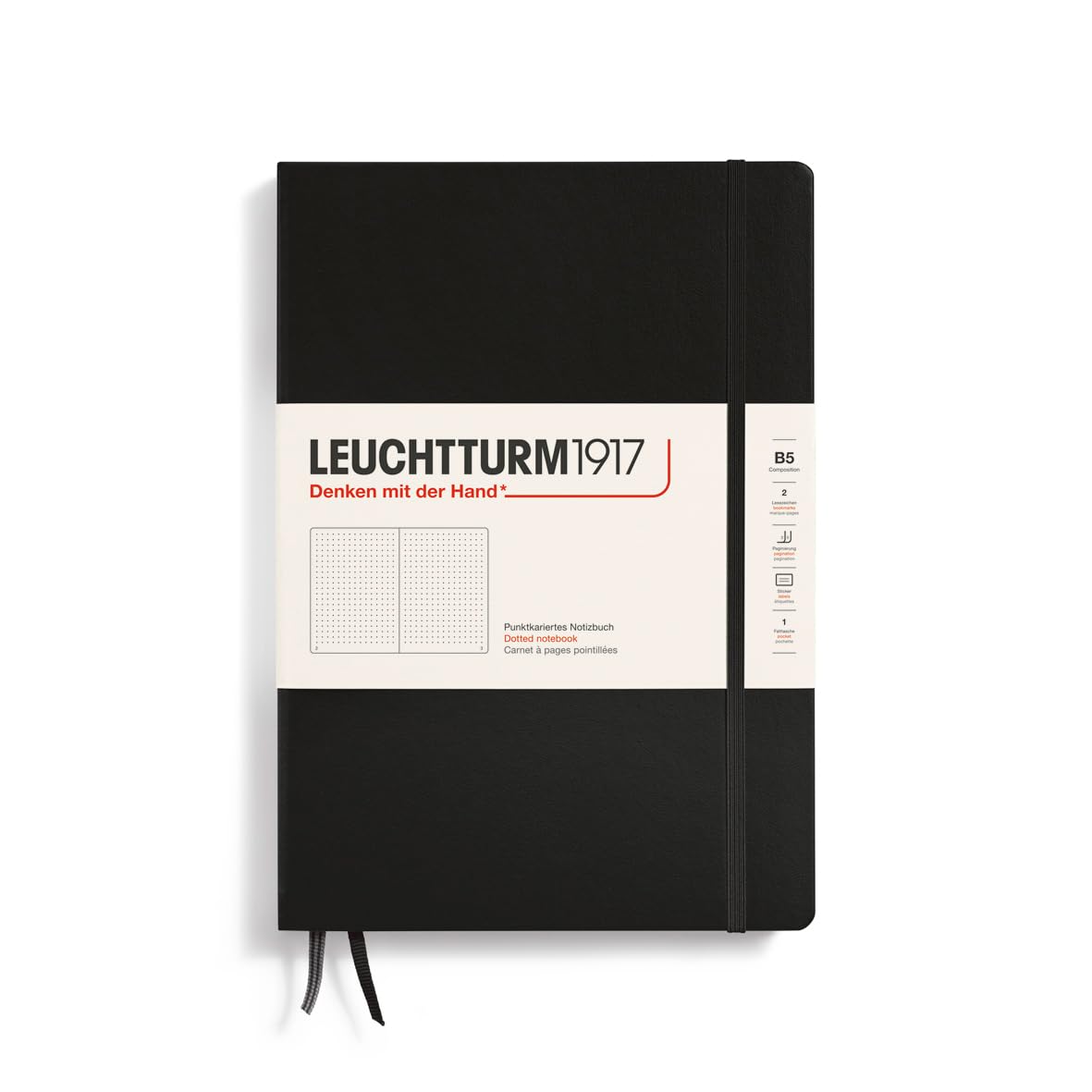 LEUCHTTURM1917 - Notebook Hardcover Composition B5-219 Numbered Pages for Writing and Journaling (Black, Dotted)