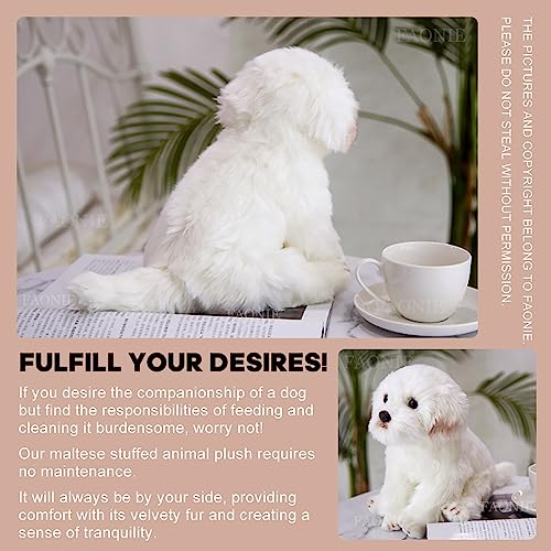 14 Inch Maltese Stuffed Animal, Realistic Dog Plush, Lifelike Stuffed Animal,Companion Pet, Fluffy Stuffed Puppy Dog Toys for Gift