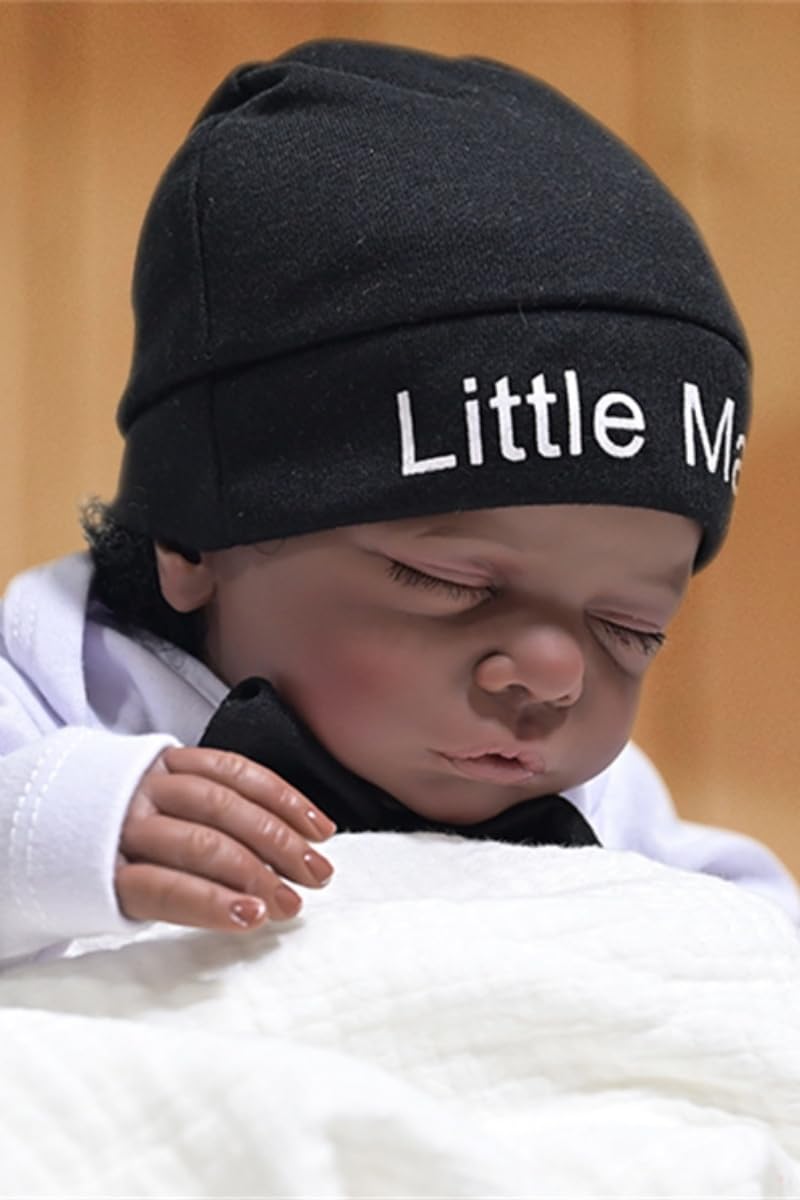 GYCV Realistic Reborn Baby Dolls Black Boy - 19 Inch Lifelike Newborn Baby Dolls Boy Soft Cloth Body Baby Dolls African American Real Life Baby Dolls with Feeding Accessories for Kids Ages 3+