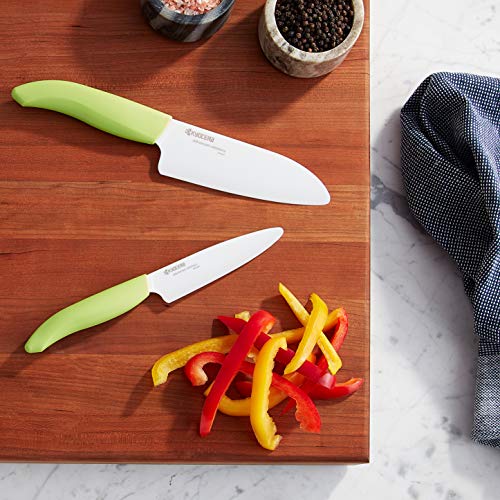 KYOCERA Revolution 2-Piece Ceramic Knife Set: Chef Knife For Your Cooking Needs, 5.5" Santoku and 4.5" Utility Knife, White Blades with Green Handles, White/Green