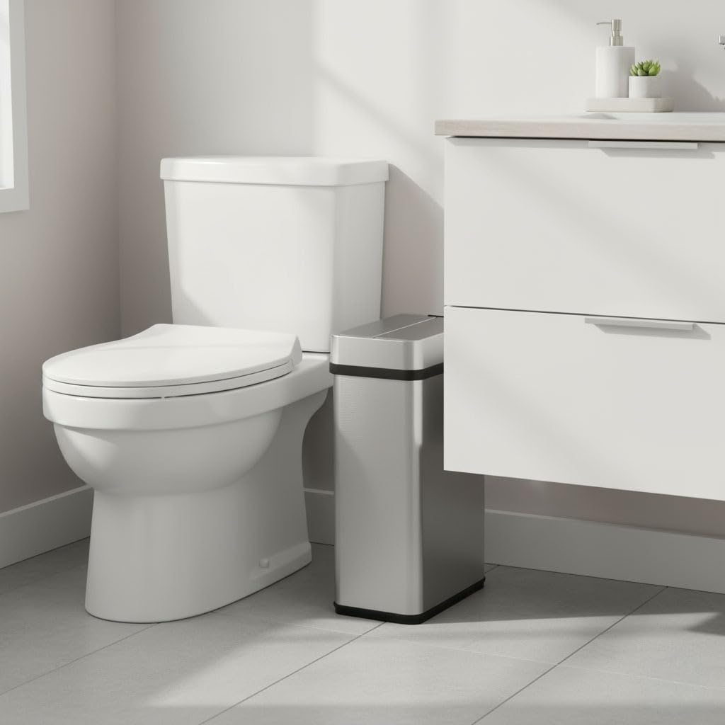 iTouchless 15 Liter / 4 Gallon Stainless Steel Wings Open Lid Sensor Bathroom Trash Can with AC Adapter, Touchless Automatic Operation, Compact Design for Home, Office, Kitchen, Bedroom, Restroom