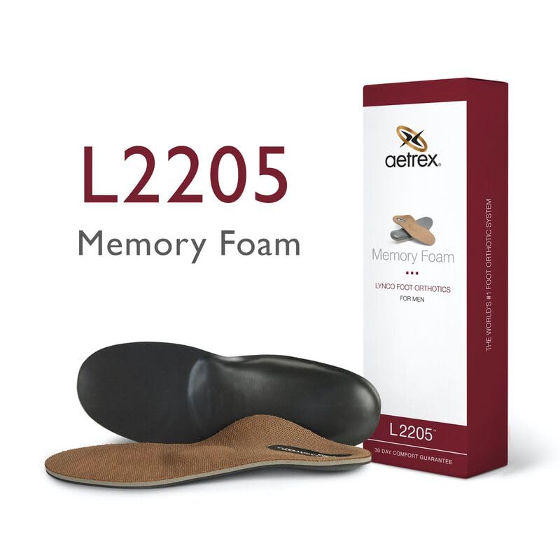 Aetrex L2205 Memory Foam Orthotics Shoe Insoles for Men - Metatarsal Cupped Heel Arch Support Inserts for Men Stay Comfort All Day