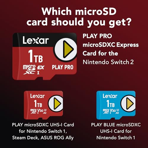 Lexar 256GB Play PRO microSD Express Card, UHS-I, C10, U3, V30, Full HD, 4K, Up to 900/600 MB/s Memory Card, Compatible w/Nintendo-Switch 2, ASUS ROG Ally, Steam Deck, Gaming (LMSXPS0256G-BNNNU)