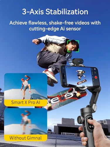 AOCHUAN Gimbal Stabilizer for iPhone, Gimbal w/AI Vision Sensor for Face Tracking, 3-Axis iPhone Gimbal w/OLED Display for Vlog Recording, Compatible with iPhone/Android-Smart AI XPro Black