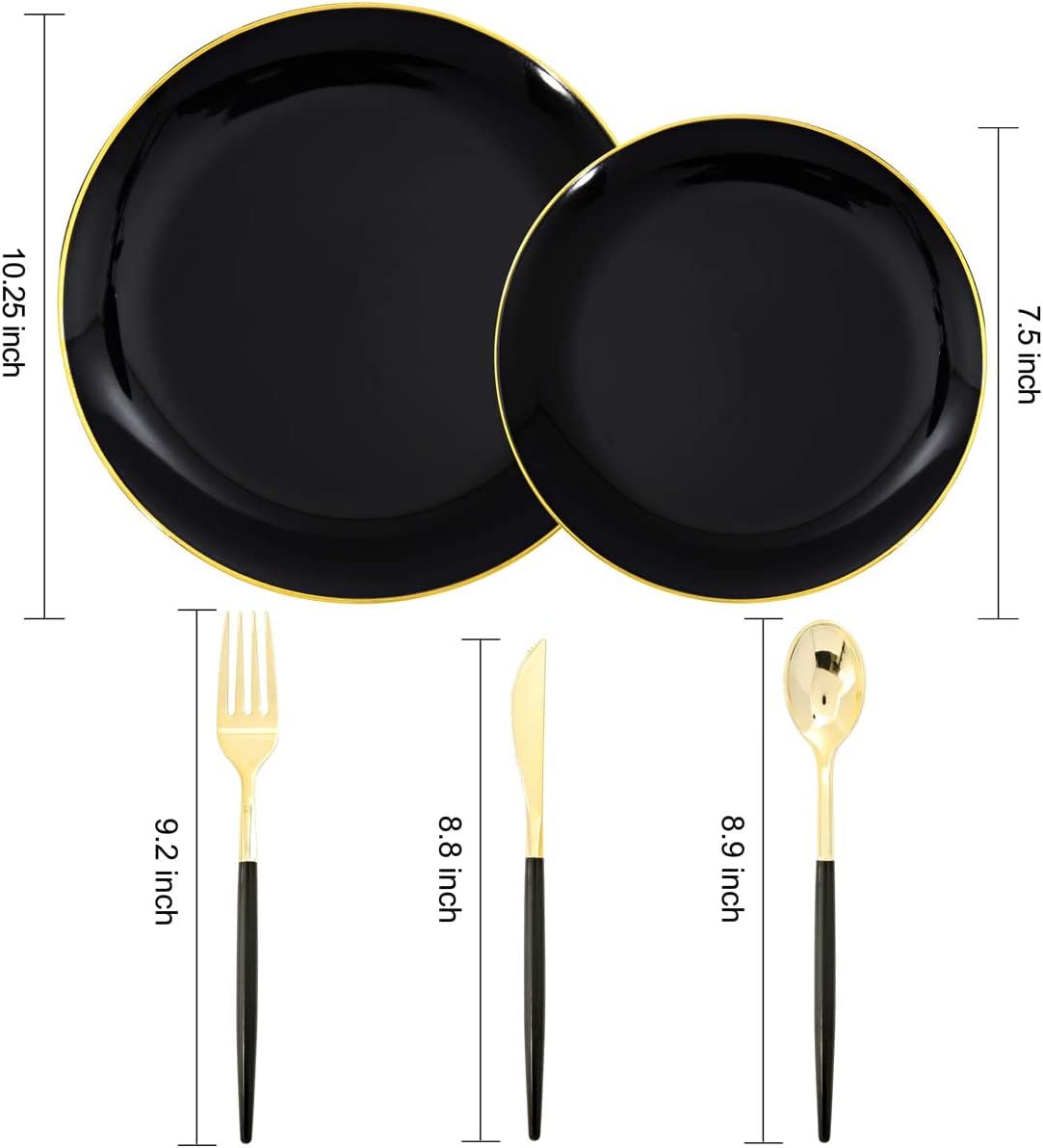 150pcs Black Plastic Plates, Black and Gold Plates,Gold Plastic Silverware,Black and Gold Dinnerware Set,Premiun Taleware,Perfect for Birthday,Party,Wedding,Anniversary