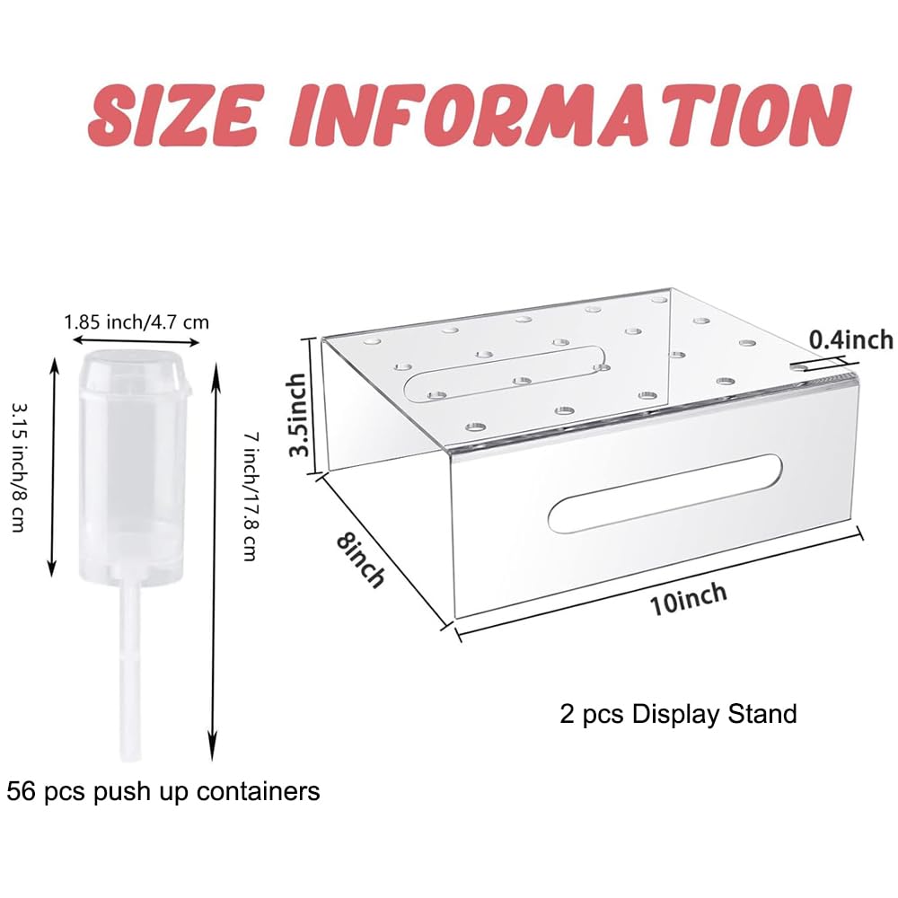 58 Pcs Push Cake Pop Containers Clear Plastic Acrylic Display Stand Set Includes 2 Pcs 20 Hole Cake Pop Holder and 56 Push Pop Containers Shooter Cups with Lids for Birthday Weddings