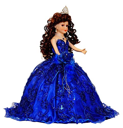 KINNEX COLLECTIONS SINCE 1997 18" Porcelain Quinceanera Umbrella Doll (Quince Anos) KK18725 (Royal Blue)